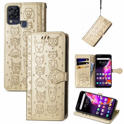 

For Infinix Hot 10T Lovely Cat and Dog Embossing Pattern Horizontal Flip Leather Case , with Holder & Card Slots & Wallet & Cartoon Clasp & Lanyard(Gold)