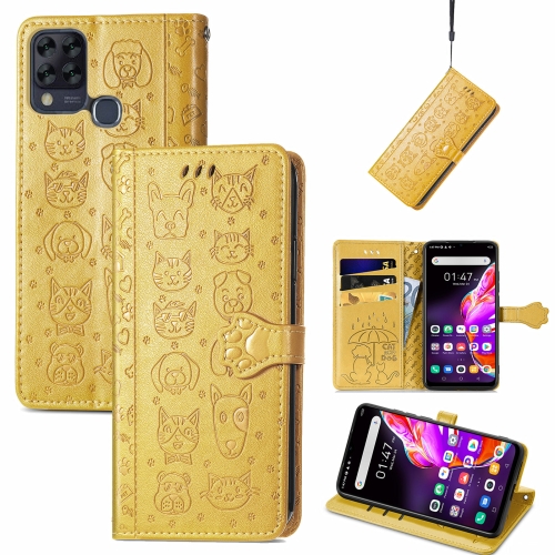 

For Infinix Hot 10T Lovely Cat and Dog Embossing Pattern Horizontal Flip Leather Case , with Holder & Card Slots & Wallet & Cartoon Clasp & Lanyard(Yellow)