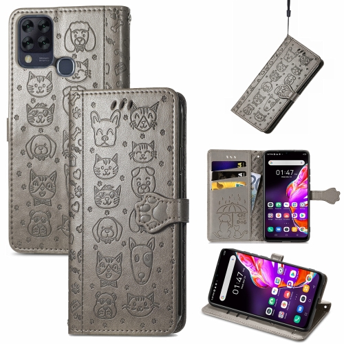 

For Infinix Hot 10T Lovely Cat and Dog Embossing Pattern Horizontal Flip Leather Case , with Holder & Card Slots & Wallet & Cartoon Clasp & Lanyard(Grey)
