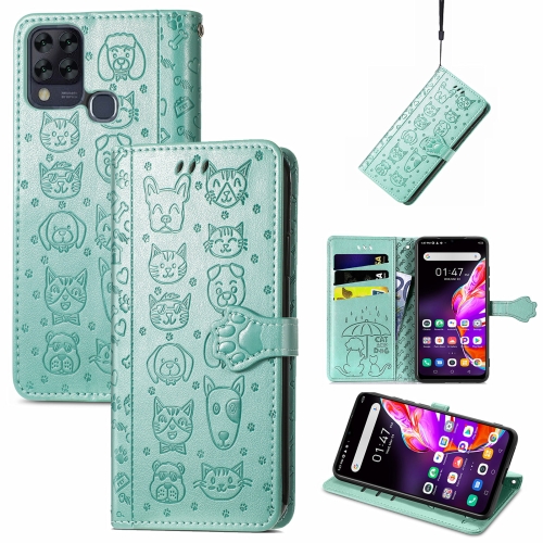 

For Infinix Hot 10T Lovely Cat and Dog Embossing Pattern Horizontal Flip Leather Case , with Holder & Card Slots & Wallet & Cartoon Clasp & Lanyard(Green)