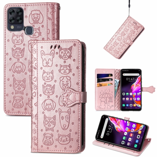 

For Infinix Hot 10T Lovely Cat and Dog Embossing Pattern Horizontal Flip Leather Case , with Holder & Card Slots & Wallet & Cartoon Clasp & Lanyard(Rose Gold)