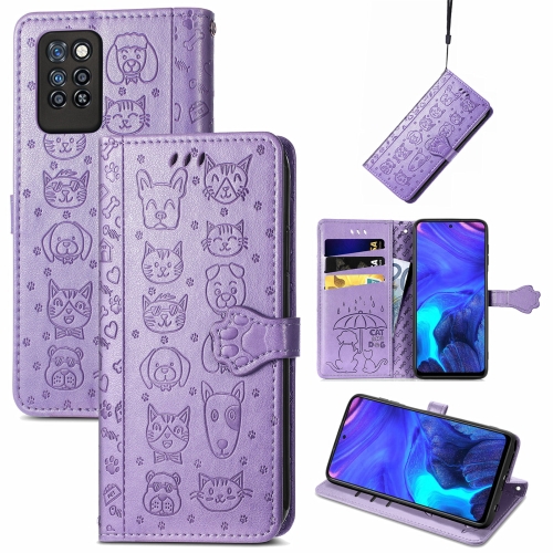 

For Infinix Note 10 Pro Lovely Cat and Dog Embossing Pattern Horizontal Flip Leather Case , with Holder & Card Slots & Wallet & Cartoon Clasp & Lanyard(Purple)