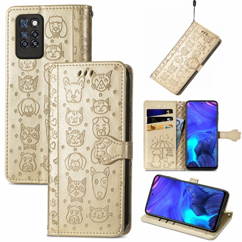 

For Infinix Note 10 Pro Lovely Cat and Dog Embossing Pattern Horizontal Flip Leather Case , with Holder & Card Slots & Wallet & Cartoon Clasp & Lanyard(Gold)