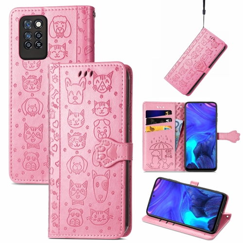 

For Infinix Note 10 Pro Lovely Cat and Dog Embossing Pattern Horizontal Flip Leather Case , with Holder & Card Slots & Wallet & Cartoon Clasp & Lanyard(Pink)