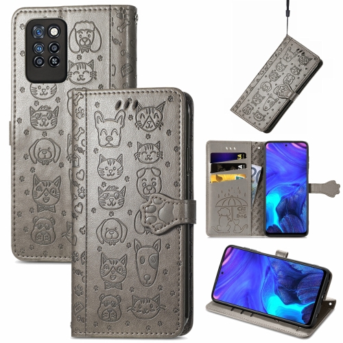 

For Infinix Note 10 Pro Lovely Cat and Dog Embossing Pattern Horizontal Flip Leather Case , with Holder & Card Slots & Wallet & Cartoon Clasp & Lanyard(Grey)