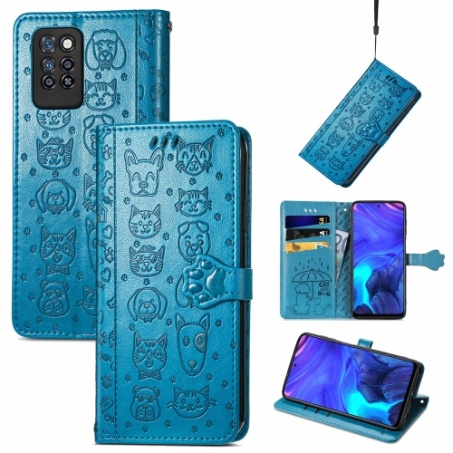 

For Infinix Note 10 Pro Lovely Cat and Dog Embossing Pattern Horizontal Flip Leather Case , with Holder & Card Slots & Wallet & Cartoon Clasp & Lanyard(Blue)