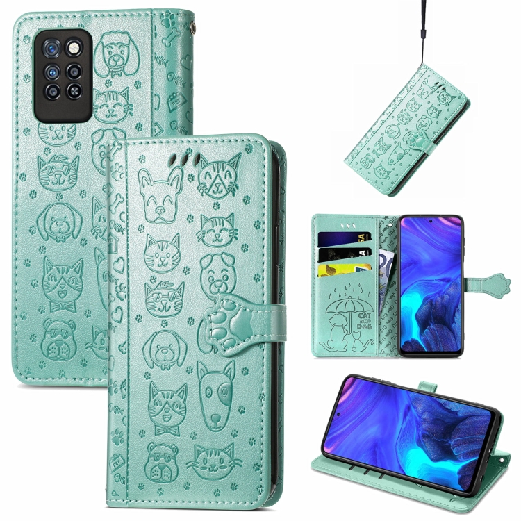 

For Infinix Note 10 Pro Lovely Cat and Dog Embossing Pattern Horizontal Flip Leather Case , with Holder & Card Slots & Wallet & Cartoon Clasp & Lanyard(Green)