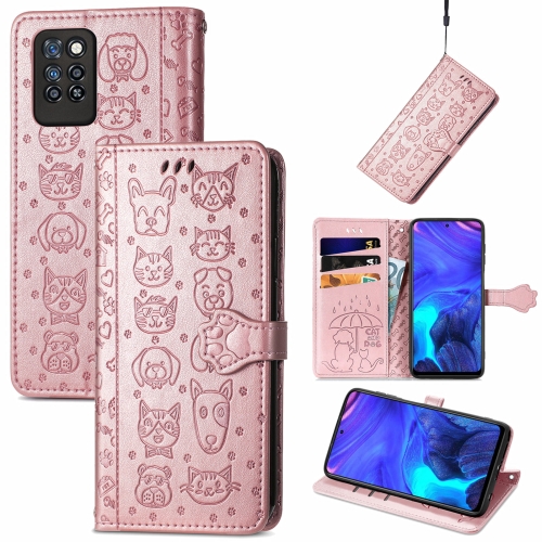 

For Infinix Note 10 Pro Lovely Cat and Dog Embossing Pattern Horizontal Flip Leather Case , with Holder & Card Slots & Wallet & Cartoon Clasp & Lanyard(Rose Gold)