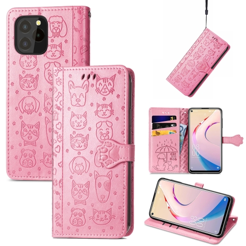 

For Oukitel C21 Pro Lovely Cat and Dog Embossing Pattern Horizontal Flip Leather Case , with Holder & Card Slots & Wallet & Cartoon Clasp & Lanyard(Pink)