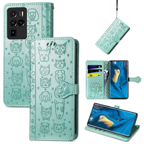 

For ZTE Nubia Z30 Pro Lovely Cat and Dog Embossing Pattern Horizontal Flip Leather Case , with Holder & Card Slots & Wallet & Cartoon Clasp & Lanyard(Green)