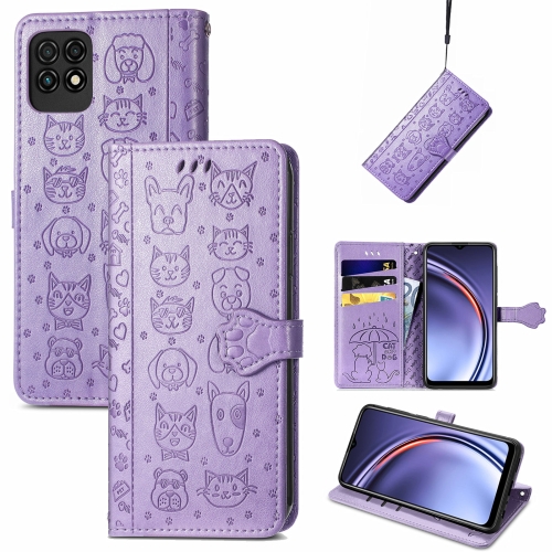 

For Huawei Maimang 10 SE Lovely Cat and Dog Embossing Pattern Horizontal Flip Leather Case , with Holder & Card Slots & Wallet & Cartoon Clasp & Lanyard(Purple)