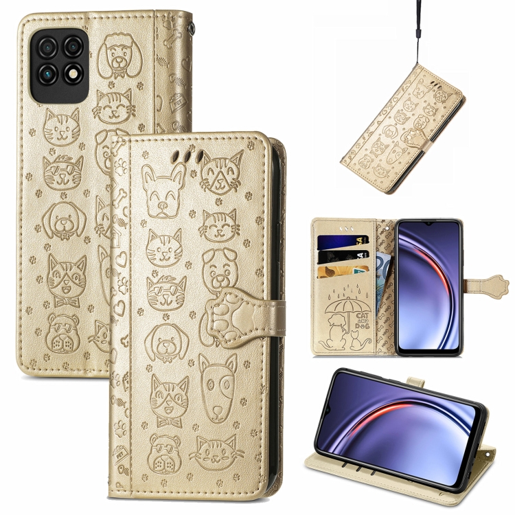 

For Huawei Maimang 10 SE Lovely Cat and Dog Embossing Pattern Horizontal Flip Leather Case , with Holder & Card Slots & Wallet & Cartoon Clasp & Lanyard(Gold)