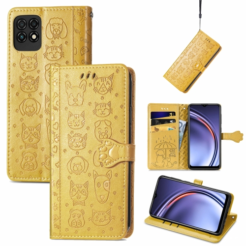 

For Huawei Maimang 10 SE Lovely Cat and Dog Embossing Pattern Horizontal Flip Leather Case , with Holder & Card Slots & Wallet & Cartoon Clasp & Lanyard(Yellow)