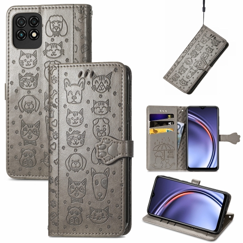 

For Huawei Maimang 10 SE Lovely Cat and Dog Embossing Pattern Horizontal Flip Leather Case , with Holder & Card Slots & Wallet & Cartoon Clasp & Lanyard(Grey)