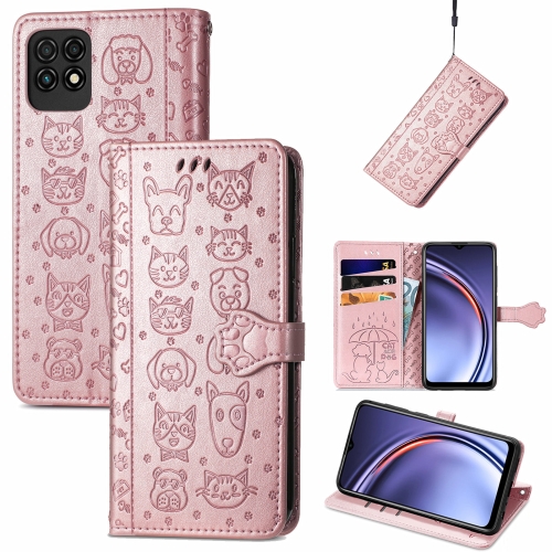 

For Huawei Maimang 10 SE Lovely Cat and Dog Embossing Pattern Horizontal Flip Leather Case , with Holder & Card Slots & Wallet & Cartoon Clasp & Lanyard(Rose Gold)