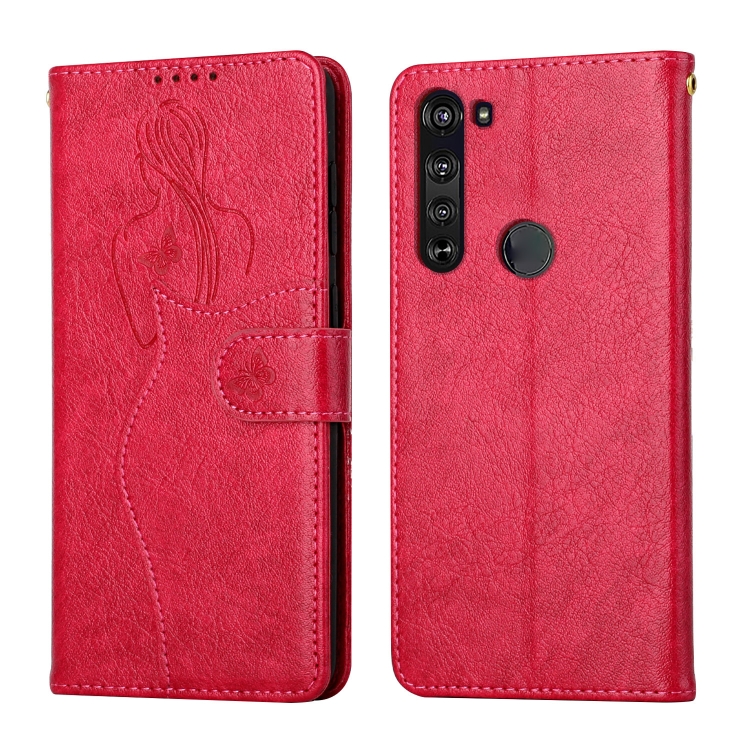 

For Motorola Moto Edge Beauty Girl Embossing Pattern Horizontal Flip Leather Case with Holder & Card Slot & Wallet & Photo Frame(Red)
