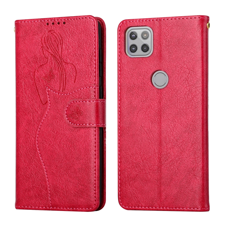 

For Motorola Moto G 5G Beauty Girl Embossing Pattern Horizontal Flip Leather Case with Holder & Card Slot & Wallet & Photo Frame(Red)