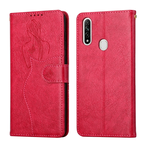 

For OPPO A8 / A31 Beauty Girl Embossing Pattern Horizontal Flip Leather Case with Holder & Card Slot & Wallet & Photo Frame(Red)