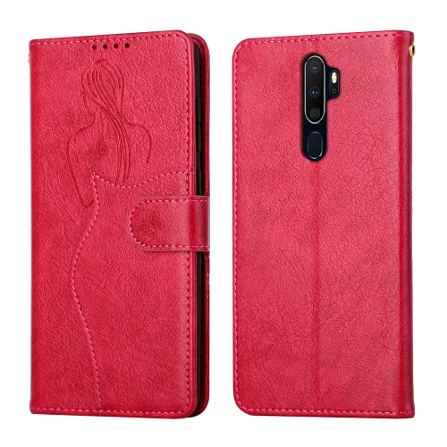 

For OPPO A9 2020 / A5 2020 Beauty Girl Embossing Pattern Horizontal Flip Leather Case with Holder & Card Slot & Wallet & Photo Frame(Red)