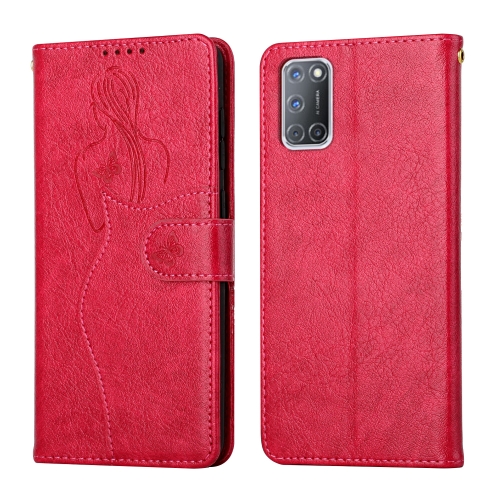 

For OPPO A52 / A72 / A92 Beauty Girl Embossing Pattern Horizontal Flip Leather Case with Holder & Card Slot & Wallet & Photo Frame(Red)