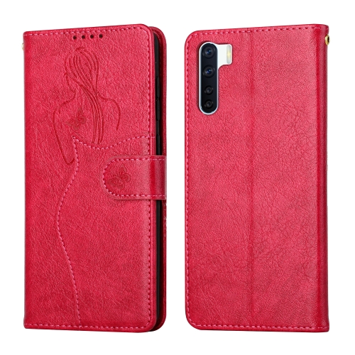 

For OPPO A91 Beauty Girl Embossing Pattern Horizontal Flip Leather Case with Holder & Card Slot & Wallet & Photo Frame(Red)