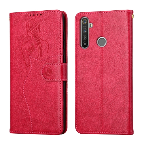 

For OPPO Realme 5 / C3 Beauty Girl Embossing Pattern Horizontal Flip Leather Case with Holder & Card Slot & Wallet & Photo Frame(Red)