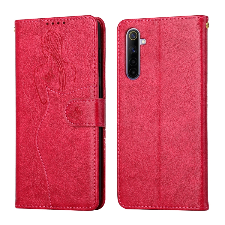 

For OPPO Realme 6 Beauty Girl Embossing Pattern Horizontal Flip Leather Case with Holder & Card Slot & Wallet & Photo Frame(Red)