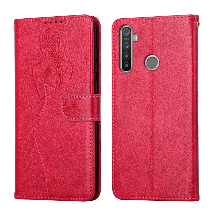 

For OPPO Realme 6 Pro Beauty Girl Embossing Pattern Horizontal Flip Leather Case with Holder & Card Slot & Wallet & Photo Frame(Red)