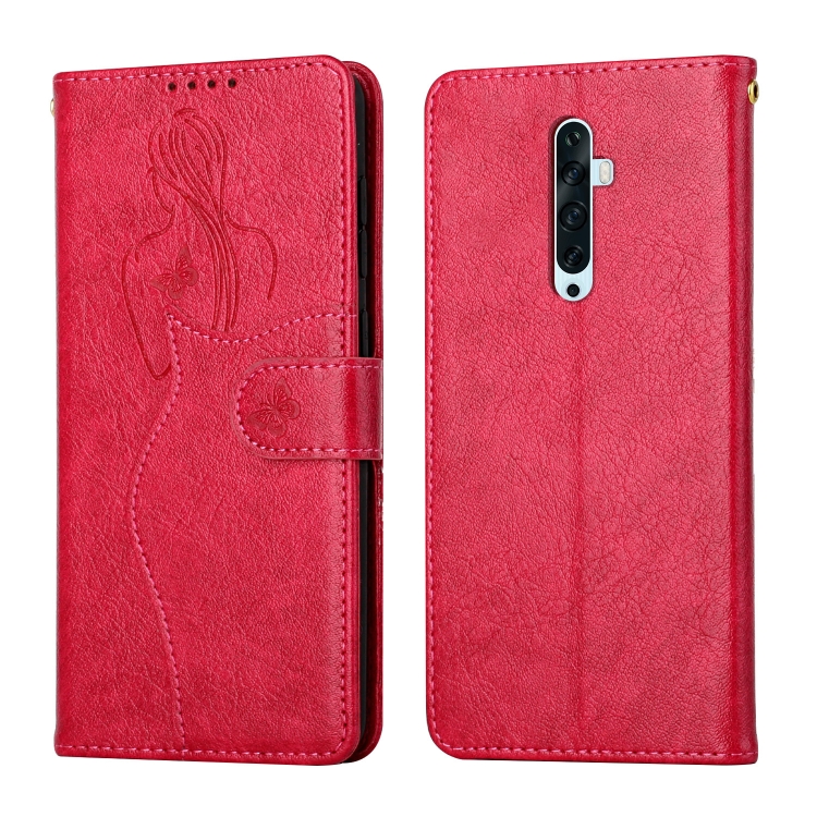

For OPPO Reno2 F Beauty Girl Embossing Pattern Horizontal Flip Leather Case with Holder & Card Slot & Wallet & Photo Frame(Red)