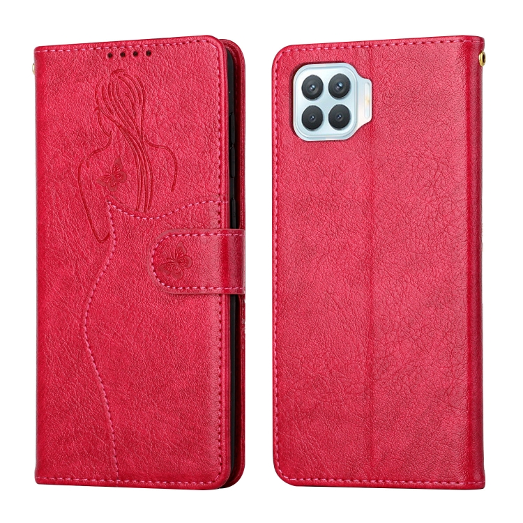 

For OPPO Reno4 F / A93 / F17 Pro Beauty Girl Embossing Pattern Horizontal Flip Leather Case with Holder & Card Slot & Wallet & Photo Frame(Red)