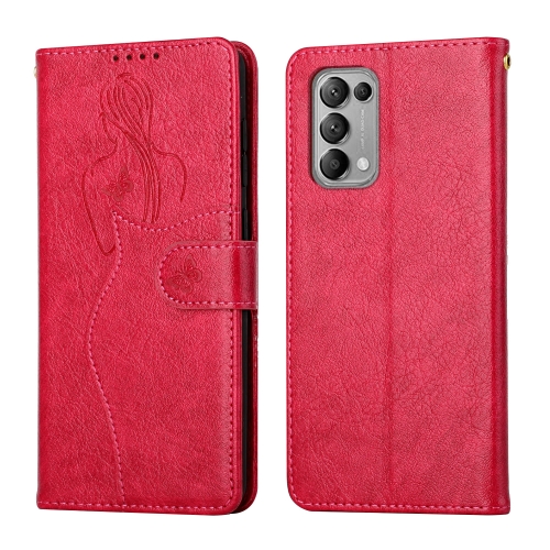 

For OPPO Reno5 5G Beauty Girl Embossing Pattern Horizontal Flip Leather Case with Holder & Card Slot & Wallet & Photo Frame(Red)