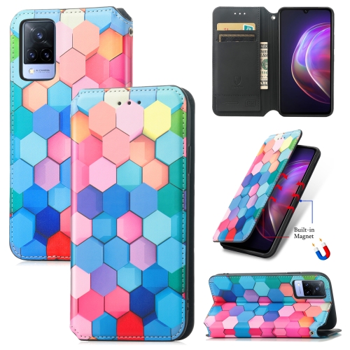 

For vivo V21 Colorful Magnetic Horizontal Flip PU Leather Case with Holder & Card Slot & Wallet(Colorful Cube)