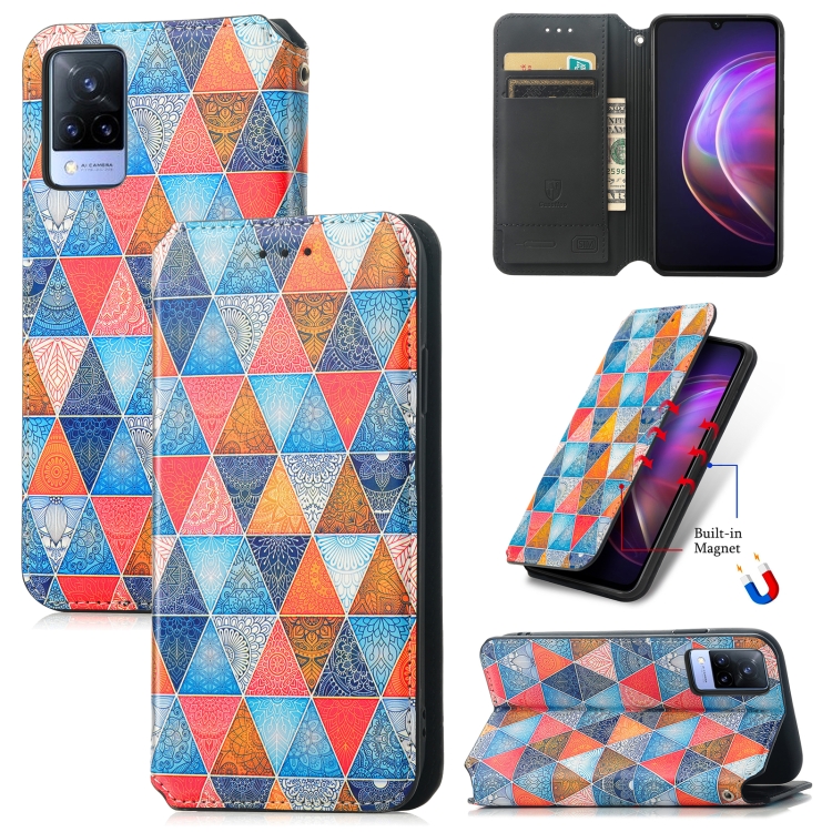 

For vivo V21 Colorful Magnetic Horizontal Flip PU Leather Case with Holder & Card Slot & Wallet(Rhombus Mandala)