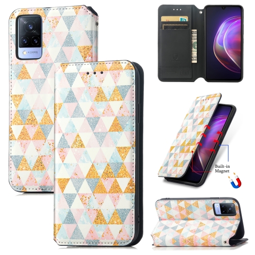 

For vivo V21 Colorful Magnetic Horizontal Flip PU Leather Case with Holder & Card Slot & Wallet(Rhombus)
