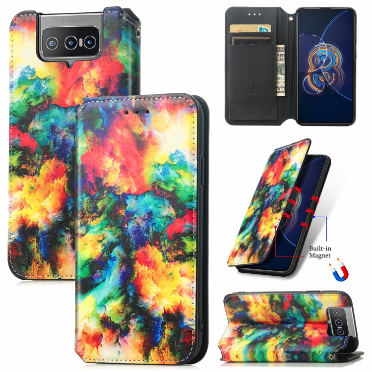 

For Asus Zenfone 8 Flip Colorful Magnetic Horizontal Flip PU Leather Case with Holder & Card Slot & Wallet(Colorful Cloud)