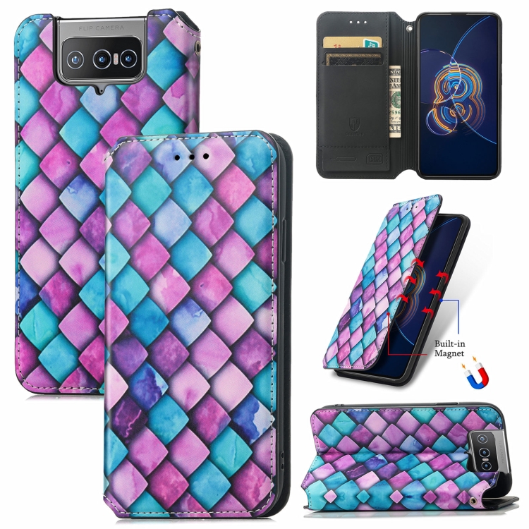 

For Asus Zenfone 8 Flip Colorful Magnetic Horizontal Flip PU Leather Case with Holder & Card Slot & Wallet(Purple Scales)