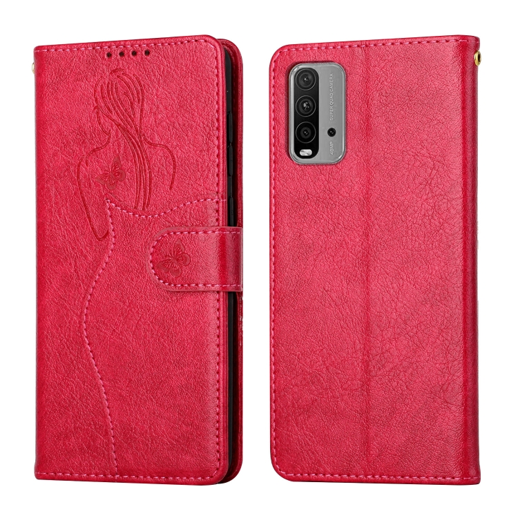 

For Xiaomi Redmi 9T Beauty Girl Embossing Pattern Horizontal Flip Leather Case with Holder & Card Slot & Wallet & Photo Frame(Red)