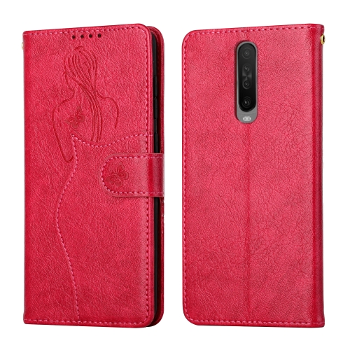 

For Xiaomi Redmi K30 Beauty Girl Embossing Pattern Horizontal Flip Leather Case with Holder & Card Slot & Wallet & Photo Frame(Red)