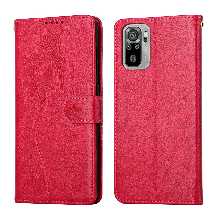 

For Xiaomi Redmi Note 10 Beauty Girl Embossing Pattern Horizontal Flip Leather Case with Holder & Card Slot & Wallet & Photo Frame(Red)