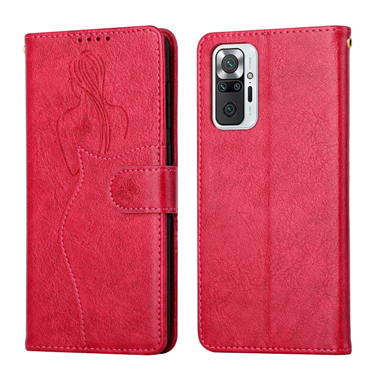 

For Xiaomi Redmi Note 10 Pro Beauty Girl Embossing Pattern Horizontal Flip Leather Case with Holder & Card Slot & Wallet & Photo Frame(Red)