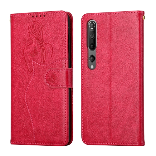 

For Xiaomi Mi 10 5G / 10 Pro 5G Beauty Girl Embossing Pattern Horizontal Flip Leather Case with Holder & Card Slot & Wallet & Photo Frame(Red)