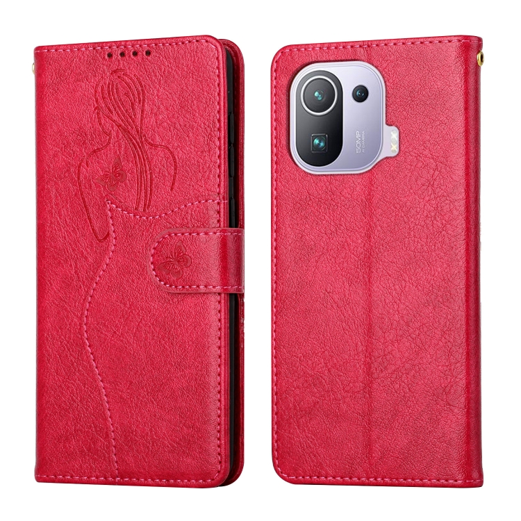 

For Xiaomi Mi 11 Pro Beauty Girl Embossing Pattern Horizontal Flip Leather Case with Holder & Card Slot & Wallet & Photo Frame(Red)