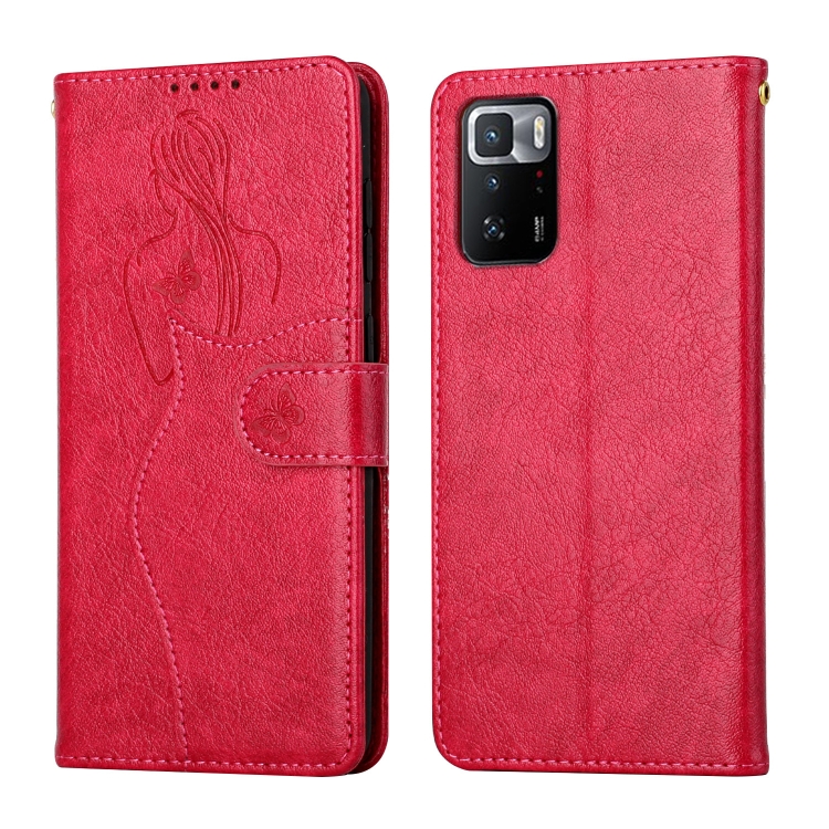 

For Xiaomi Poco X3 GT Beauty Girl Embossing Pattern Horizontal Flip Leather Case with Holder & Card Slot & Wallet & Photo Frame(Red)