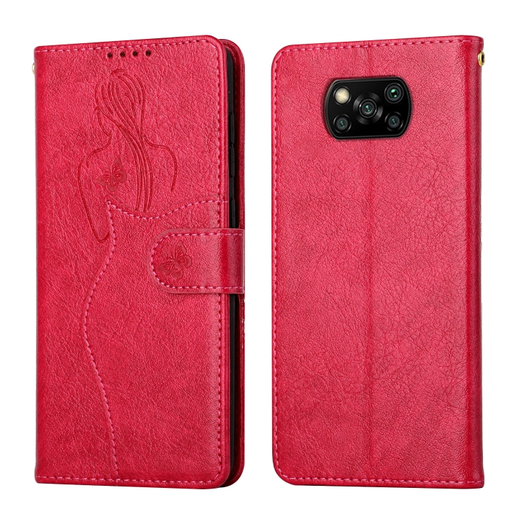 

For Xiaomi Poco X3 NFC Beauty Girl Embossing Pattern Horizontal Flip Leather Case with Holder & Card Slot & Wallet & Photo Frame(Red)