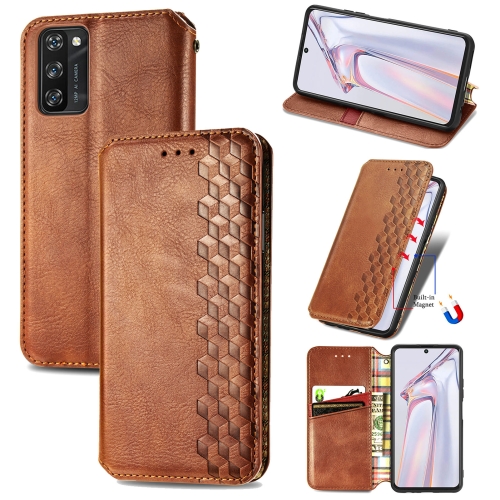 

For Blackview A100 Cubic Grid Pressed Horizontal Flip Magnetic PU Leather Case with Holder & Card Slots & Wallet(Brown)