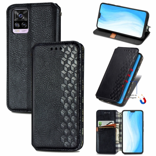 

For vivo S7 Cubic Grid Pressed Horizontal Flip Magnetic PU Leather Case with Holder & Card Slots & Wallet(Black)