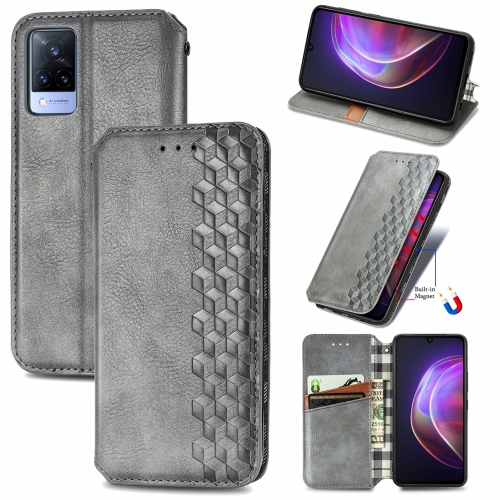 

For vivo V21 Cubic Grid Pressed Horizontal Flip Magnetic PU Leather Case with Holder & Card Slots & Wallet(Grey)