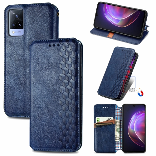 

For vivo V21 Cubic Grid Pressed Horizontal Flip Magnetic PU Leather Case with Holder & Card Slots & Wallet(Blue)