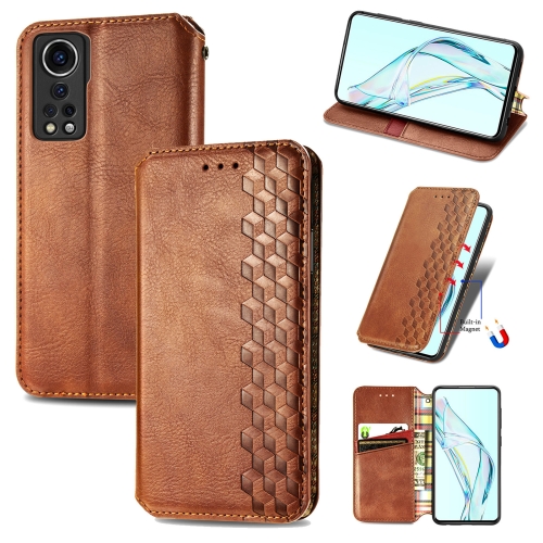 

For ZTE Axon 30 5G Cubic Grid Pressed Horizontal Flip Magnetic PU Leather Case with Holder & Card Slots & Wallet(Brown)