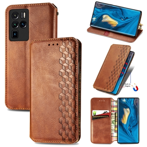 

For ZTE nubia Z30 Pro Cubic Grid Pressed Horizontal Flip Magnetic PU Leather Case with Holder & Card Slots & Wallet(Brown)